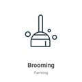 Brooming outline vector icon. Thin line black brooming icon, flat vector simple element illustration from editable gardening