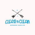 Brooms and mops for cleaning service logo design