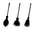 Brooms. Set of vector black silhouettes