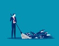 Brooms to remove fired employee. Business layoffs vector illustration