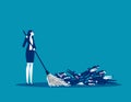 Brooms to remove fired employee. Business layoffs vector illustration