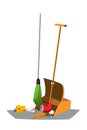 Broomstick and scoop flat vector illustration