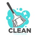 Broomstick and soap, cleaning tool isolated icon, household