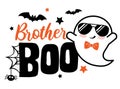 Brother Boo Halloween vector illustration with cute ghost, hearts, spider and bats. Royalty Free Stock Photo