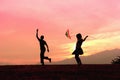 A brother getting a kite to fly and sister rope jumping during