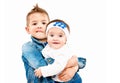 The brother holding on hands his cute little sister Royalty Free Stock Photo
