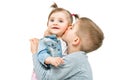 Brother kissing his little cute sister Royalty Free Stock Photo