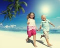 Brother Sister Beach Bonding Holiday Travel Concept Royalty Free Stock Photo