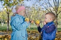 Brother and sister eating apples Royalty Free Stock Photo