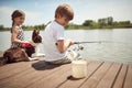 Brother and sister fishing Royalty Free Stock Photo