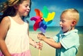 Brother Sister Fun Beach Children Kids Togetherness Concept