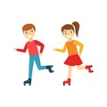 Brother And Sister Kids Roller Skating, Happy Family Having Good Time Together Illustration Royalty Free Stock Photo