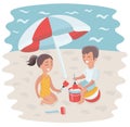 Brother and sister making sand castle at tropical beach Royalty Free Stock Photo