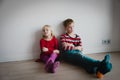 Brother and sister not talking, kids ignoring each other, siblings rivalry Royalty Free Stock Photo