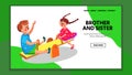 Brother And Sister Playing In Kindergarten Vector Royalty Free Stock Photo