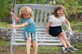 Brother and sister playing outside. Little boy and girl working in the garden. Two happy children in summer park. Kids Royalty Free Stock Photo