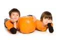 Brother and Sister with Pumpkin Royalty Free Stock Photo