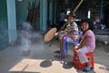 Brother and sister in Rural market vietnam