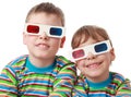 Brother and sister in shirt and anaglyph glasses