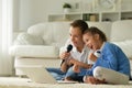 brother and sisterr sing into the microphone Royalty Free Stock Photo