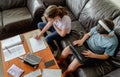 Brother and Sister Doing Schooling Online from Above