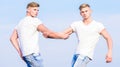 Brotherhood concept. Benefits of having twin brother. Benefits and drawbacks of having identical twin brother Royalty Free Stock Photo