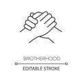 Brotherhood pixel perfect linear icon. Thin line customizable illustration. Strong friendship, interpersonal bond