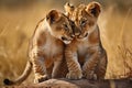 Brotherly Love Lion Cubs Photo Animals Generative AI.