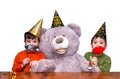 Brothers and bear celebrate new years Royalty Free Stock Photo