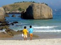 Brothers in contemplation at the beach Royalty Free Stock Photo