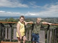 Brothers enjoying the view from Forest Sky Pier at Sealy Lookout, Coffs Harbour NSW Australia Royalty Free Stock Photo