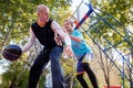 Brothers playing basketball One On One. Royalty Free Stock Photo