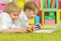 Brothers playing a computer game Royalty Free Stock Photo