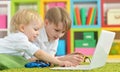 Brothers playing a computer game Royalty Free Stock Photo