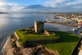 Brotie Castle on the banks of the River Tay at Brotie Ferry, Dundee, Scotland. View from above