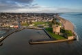 Brotie Castle on the banks of the River Tay at Brotie Ferry, Dundee, Scotland. View from above