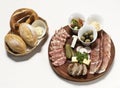 Brotzeit cold cuts meat sharing platter on white background Royalty Free Stock Photo