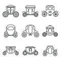 Brougham carriage icons set, outline style