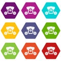 Brougham icon set color hexahedron