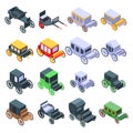 Brougham icons set, isometric style