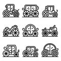 Brougham icons set, outline style