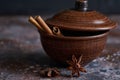 Broun bowl with mulled wine flavoring: cinnamon, star anise