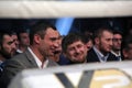 Brovary, UKRAINE, 4.12.2010 Ukrainian politician, boxer Vitali Klitschko, Chechen President Ramzan Kadyrov. Watching the fight in