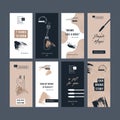 Brow bar social media design templates. Vertical designs. Beauty branding. Vector illustration