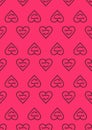 Barbie pink color Love magic seamless line pattern. Eye in heart shape vector background. Valentine`s day design