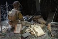 browing machine gun nest with an American soldier in command, World War II in Narmandy France