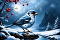 A brown ai-generated-bird in a winter setting generated by Ai