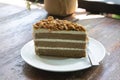 Brown almond coffee cake served on dish Royalty Free Stock Photo