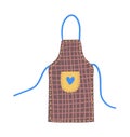 Brown apron with blue straps and heart on pocket. Cooking, baking, chef wear vector illustration