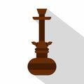 Brown arabic hookah icon, flat style